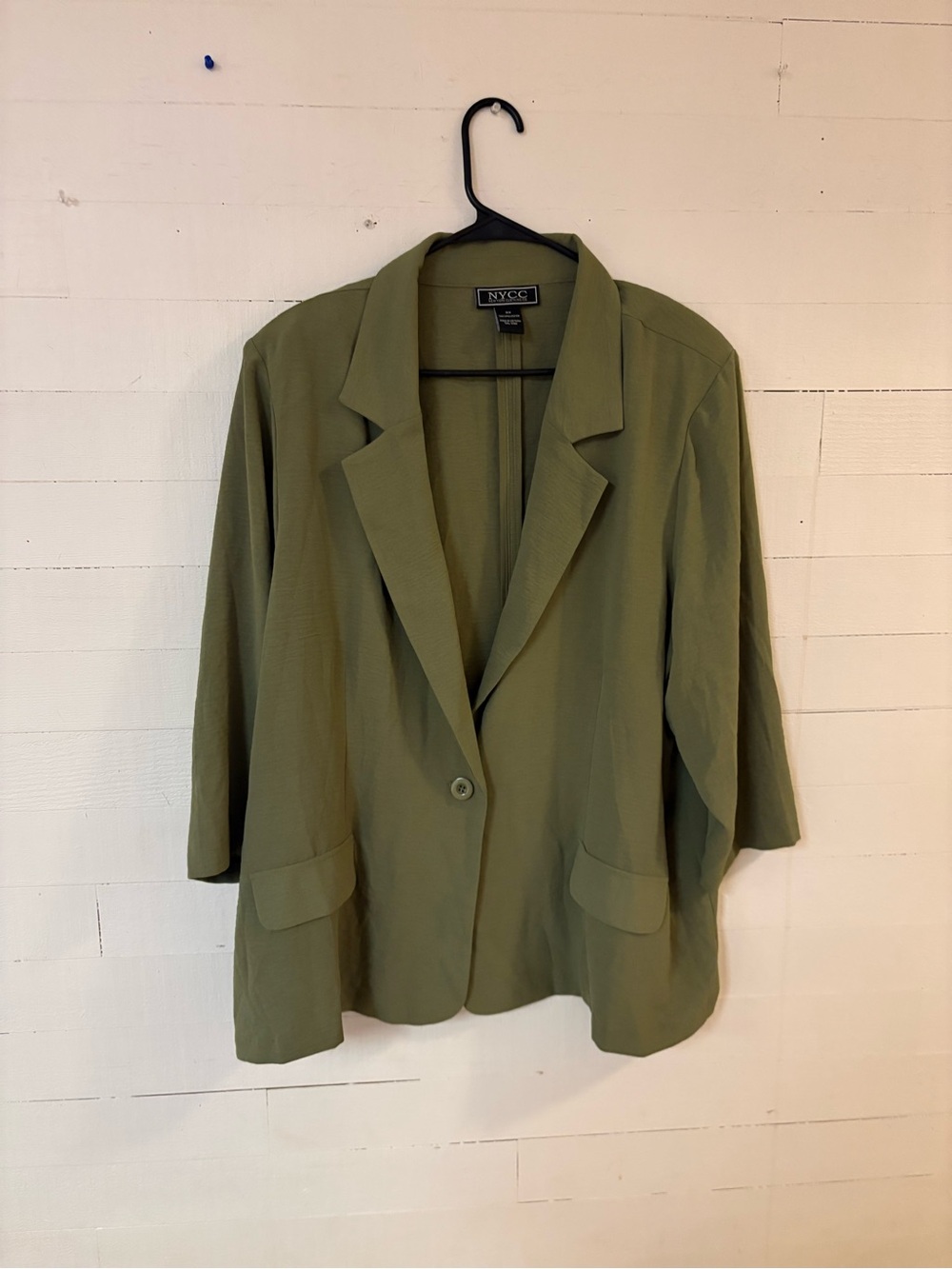 NYCC New York Clothing Co 3X Olive Green 3/4 Sleeve Blazer Jacket